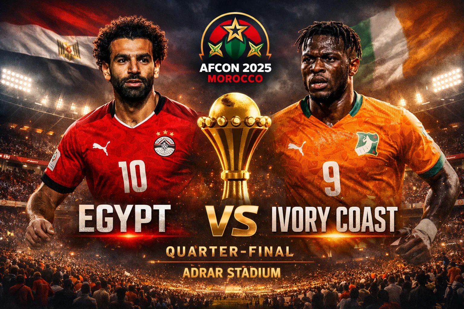 ماتش مصر مباشر Eg.. القنوات المفتوحة الناقلة لمباراة مصر وكوت ديفوار اليوم في دور 8 لكأس أفريقيا 2026