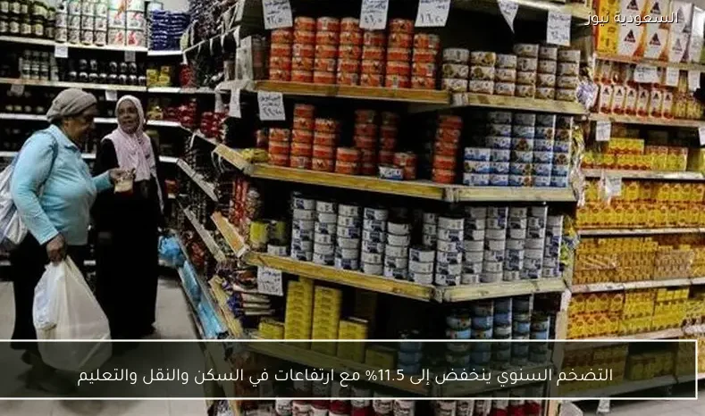التضخم السنوي ينخفض إلى 11.5% مع ارتفاعات في السكن والنقل والتعليم