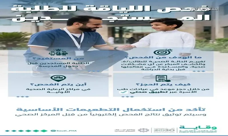 وقاية تدعو لحجز فحص اللياقة للطلاب المستجدين عبر تطبيق صحتي قبل بداية العام الدراسي